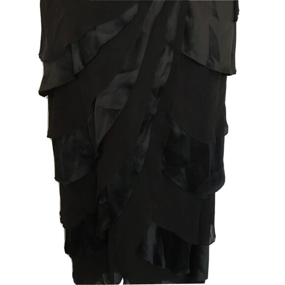 TADASHI SHOJI Black Silk Tiered V-neck Gown Sleeveless Size 6 Stunning - Picture 9 of 12